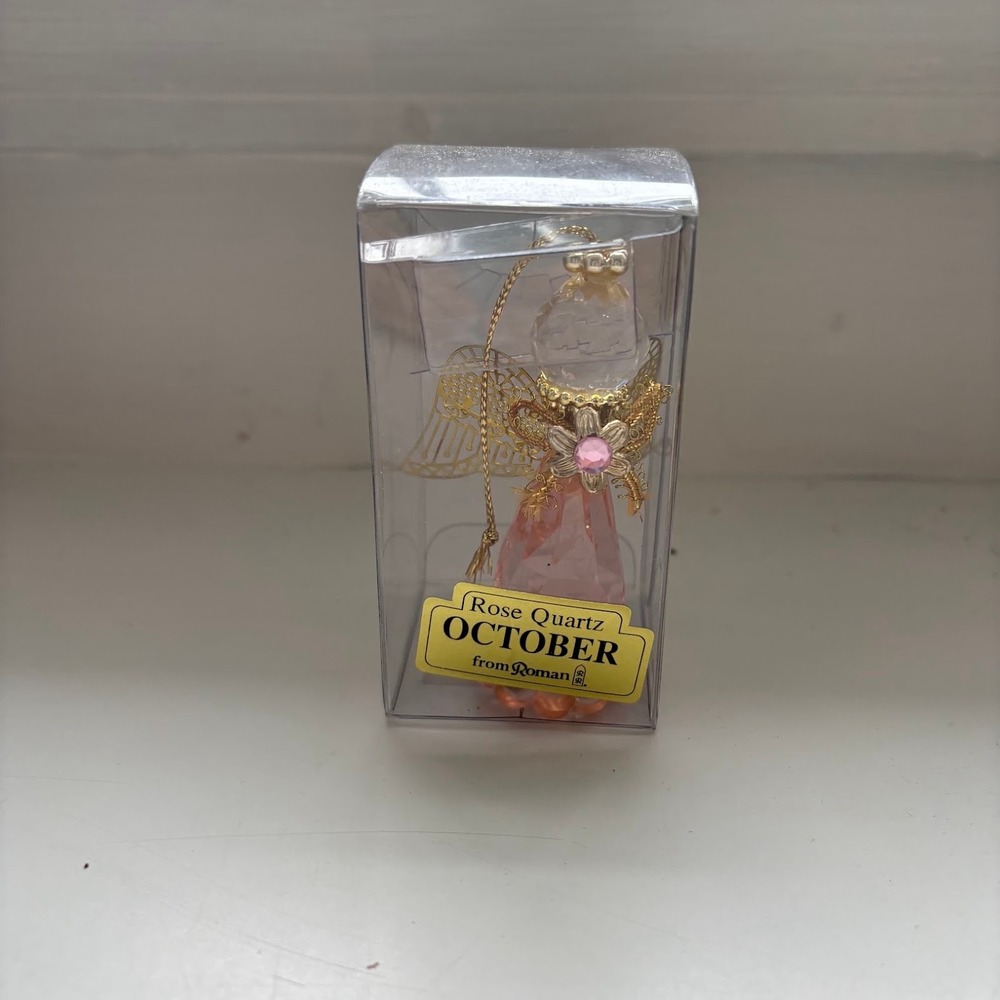 Roman Inc October Rose Quartz Birthstone Angel Figurine Crystal Gold Ornament